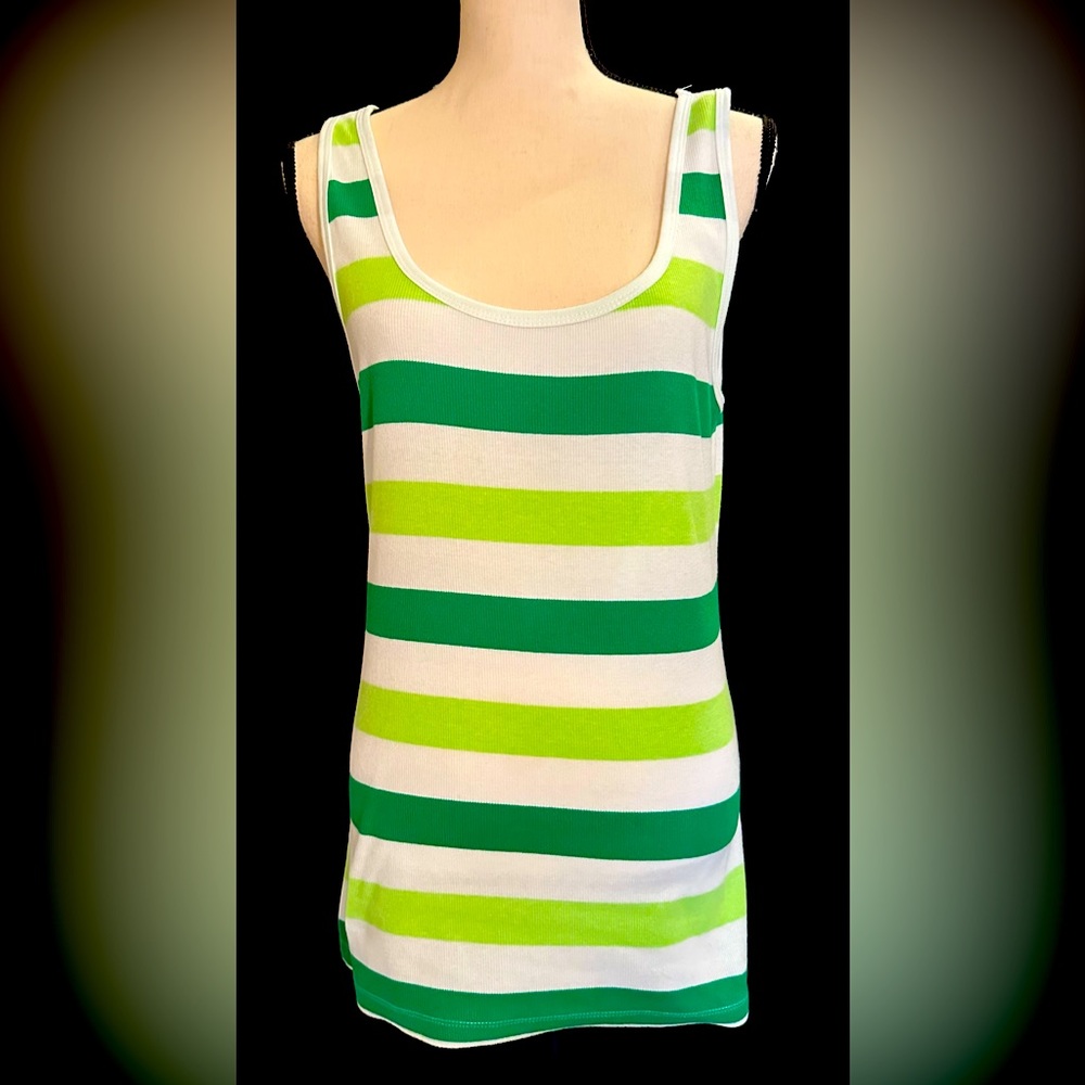 Old Navy “Perfect Tank” XL; Brand New without Tags, Green & White Striped Top